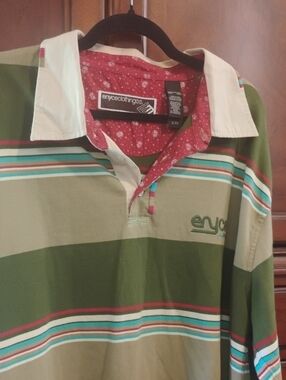 Enjoy Clothing Men’s Olive Green Striped Rugby Polo Shirt